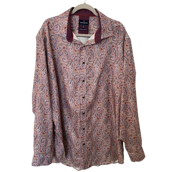 Daniel Hechter Paris Long Sleeve Button Down Shirt, Pink Orange Blue Paisley - Picture 3 of 13